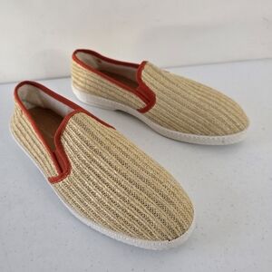 Rivieras Dude Slip-on Size 43 Woven Raffia Shoes Leather Footbed Contrast Piping